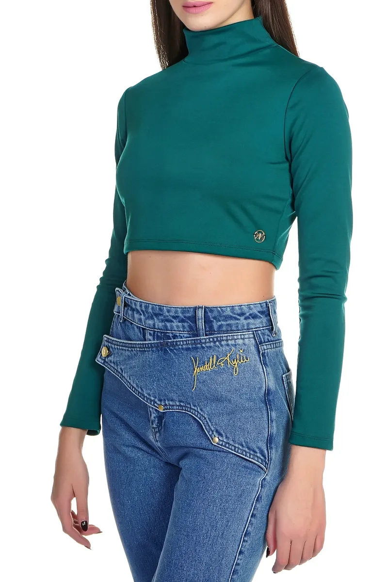 Μπλούζα Μακρυμάνικη Kendal + Kylie Turtleneck Cuts Cropped KKW3714008-EMERALD Γυναικείο