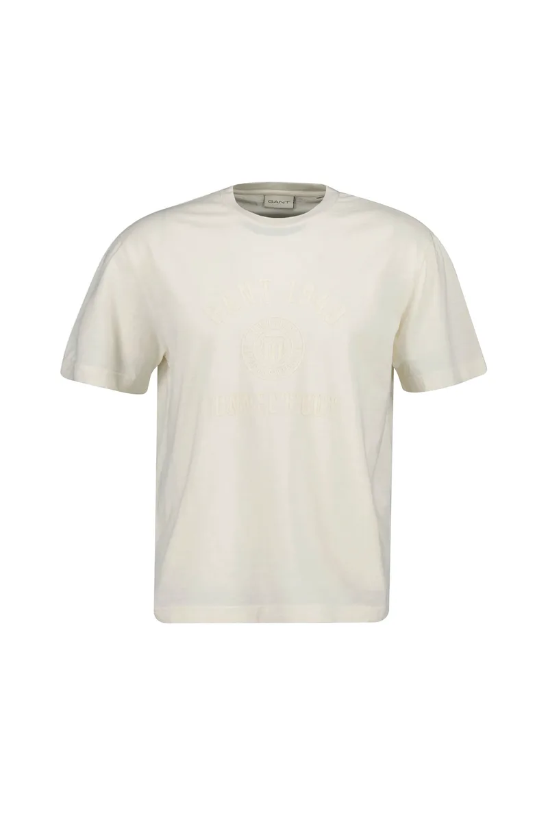 Gant ανδρικό T-shirt με κεντημένο lettering Regular Fit - 2003410 Κρέμ