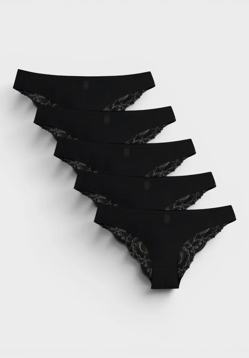 Γυναικείο Slip Bikini Cotton Full Lace Sexen Βαμβακερό σε Οικονομική Συσκευασία 5 Τεμαχίων Black SXN6010-2-Μαύρο