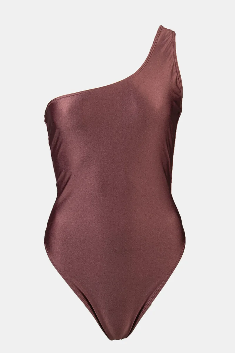 GIGI-Μαγιό Ολόσωμο με Έναν Ώμο Plus Size - Καφέ