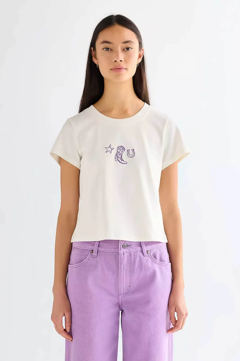Wrangler® γυναικείο T-shirt με print Slim Fit "Baby" - 112378072 Λευκό