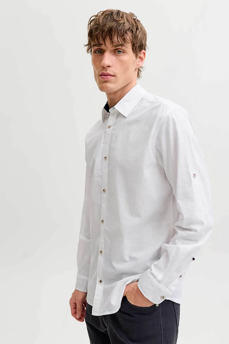 JACK & JONES ανδρικό πουκάμισο με roll-up μανίκια Regular Fit - 12289197 Λευκό