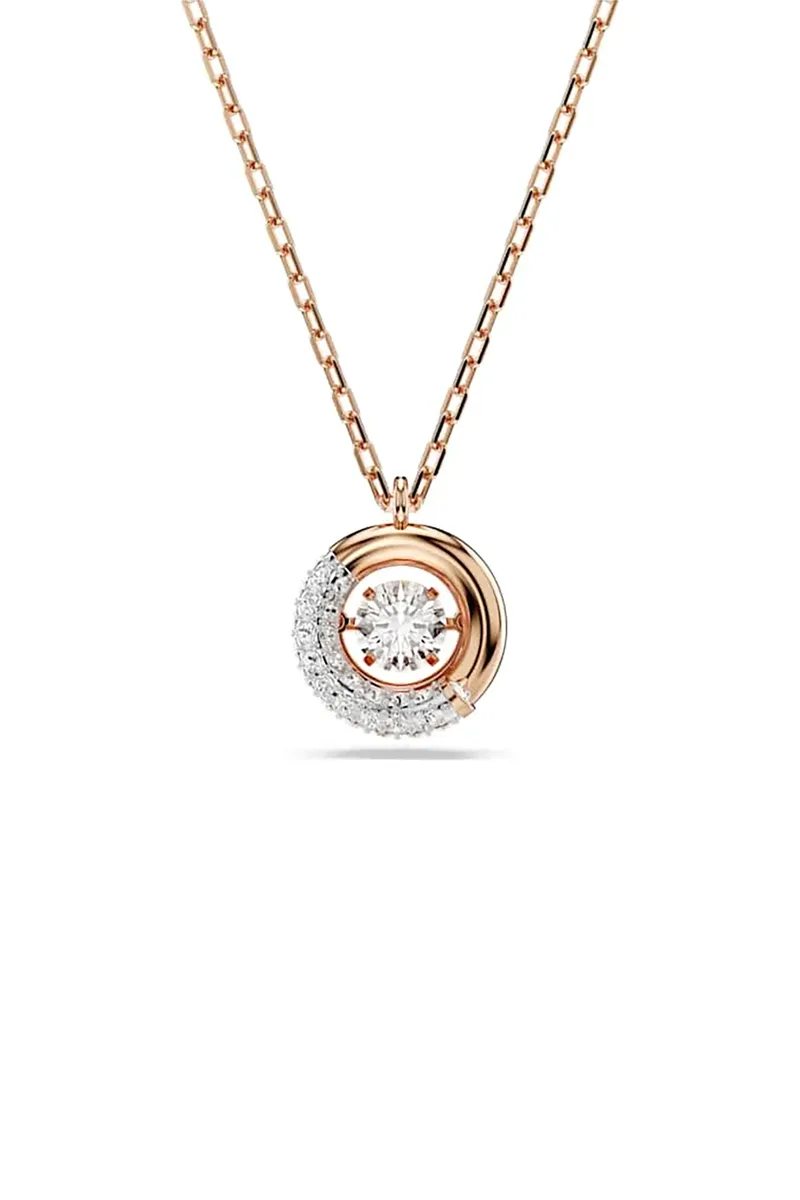 Swarovski γυναικείο μενταγιόν, στρογγυλή κοπή, λευκό, επιμετάλλωση σε ροζ χρυσαφί τόνο "Dextera" - 5692257