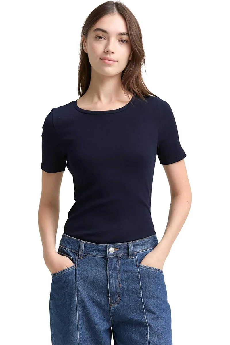 Tom Tailor γυναικείο T-shirt ribbed Regular Fit - 1047860 Μπλε Σκούρο