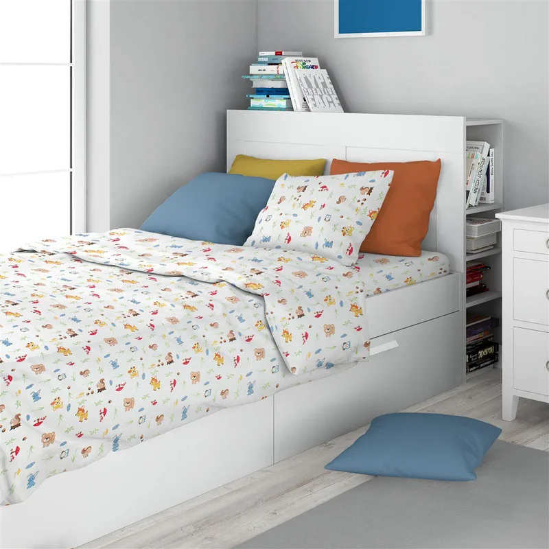 Σεντόνια Εμπριμέ Σετ 3 τεμ kids Forest Animals 070 160X240 White-Sky Blue 100% Cotton Flannel