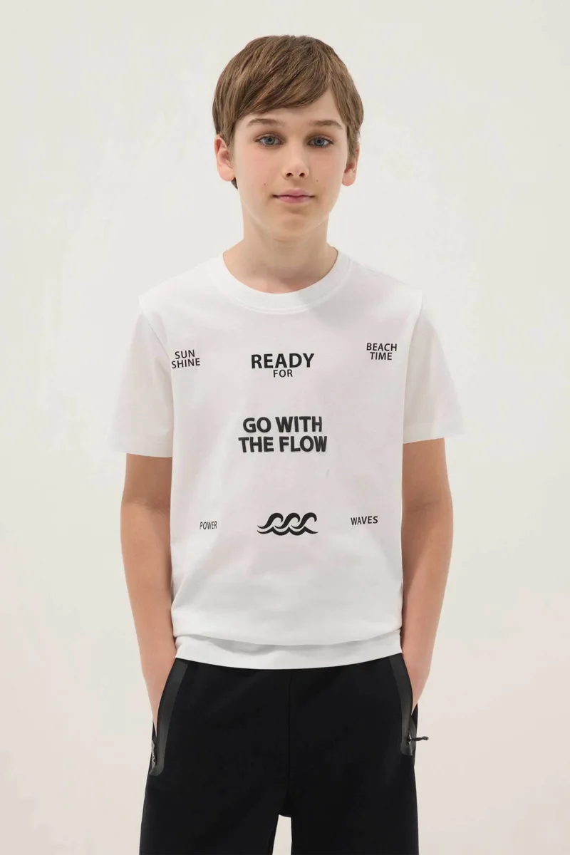 OVS παιδικό T-shirt με lettering Regular Fit - 002682493 Λευκό
