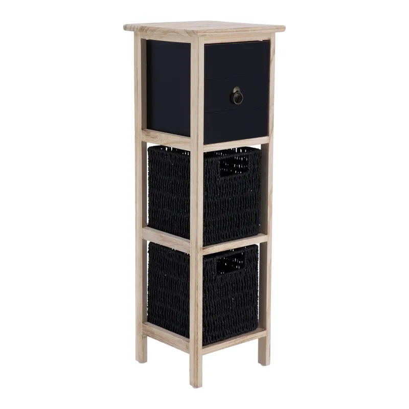 Συρταριέρα MDF Με 3 Συρτάρια 25x25x77εκ. Φυσική-Μαύρη MRShome 2219000 (Υλικό: Mdf, Χρώμα: Μαύρο) - sealskin - sl-DS-2219000