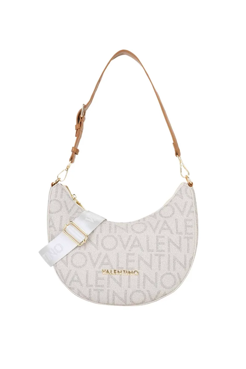 Valentino γυναικεία τσάντα ώμου hobo με ανάγλυφο και μεταλλικό λογότυπο "Regina Re" - 73LVBS9IS07/REG Μπεζ