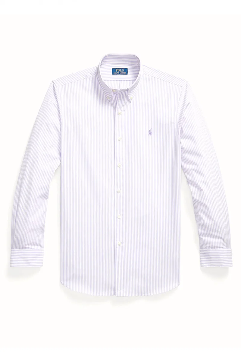 RALPH LAUREN ΠΟΥΚΑΜΙΣΟ ΡΙΓΕ BUTTON DOWN CUSTOM FIT STRETCH ΜΩΒ-ΛΕΥΚΟ