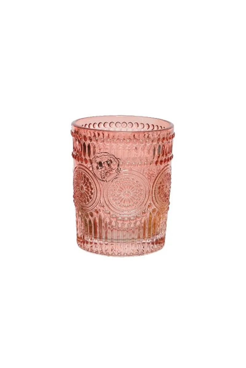 Ποτηρι Γυαλινο Με Αναγλυφο Σχεδιο 300Ml 7.9x7.9x10cm Ρόζ Kaeming