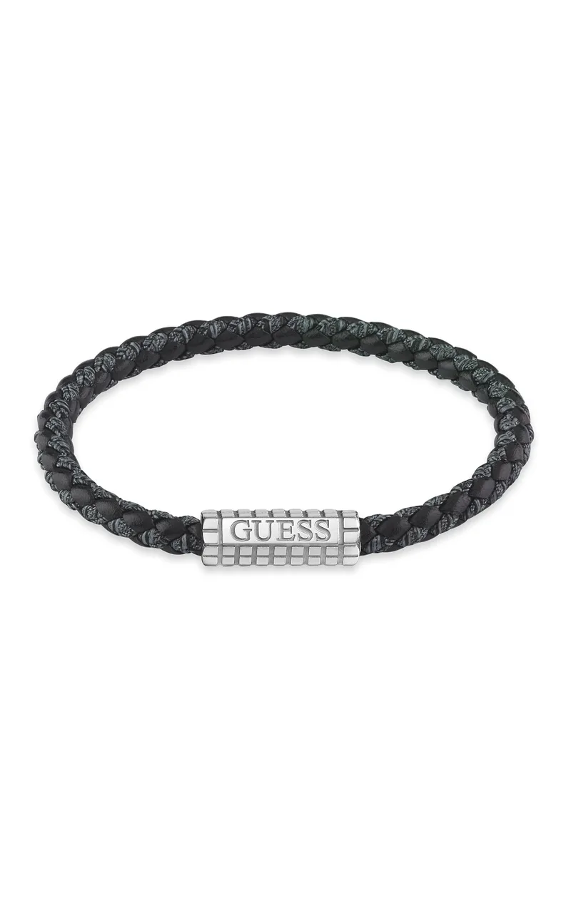 GUESS STEEL MARE MAGNUM JUMB05036JWSTBKL Βραχιόλι Μαύρο Δερμάτινο Με Λογότυπο