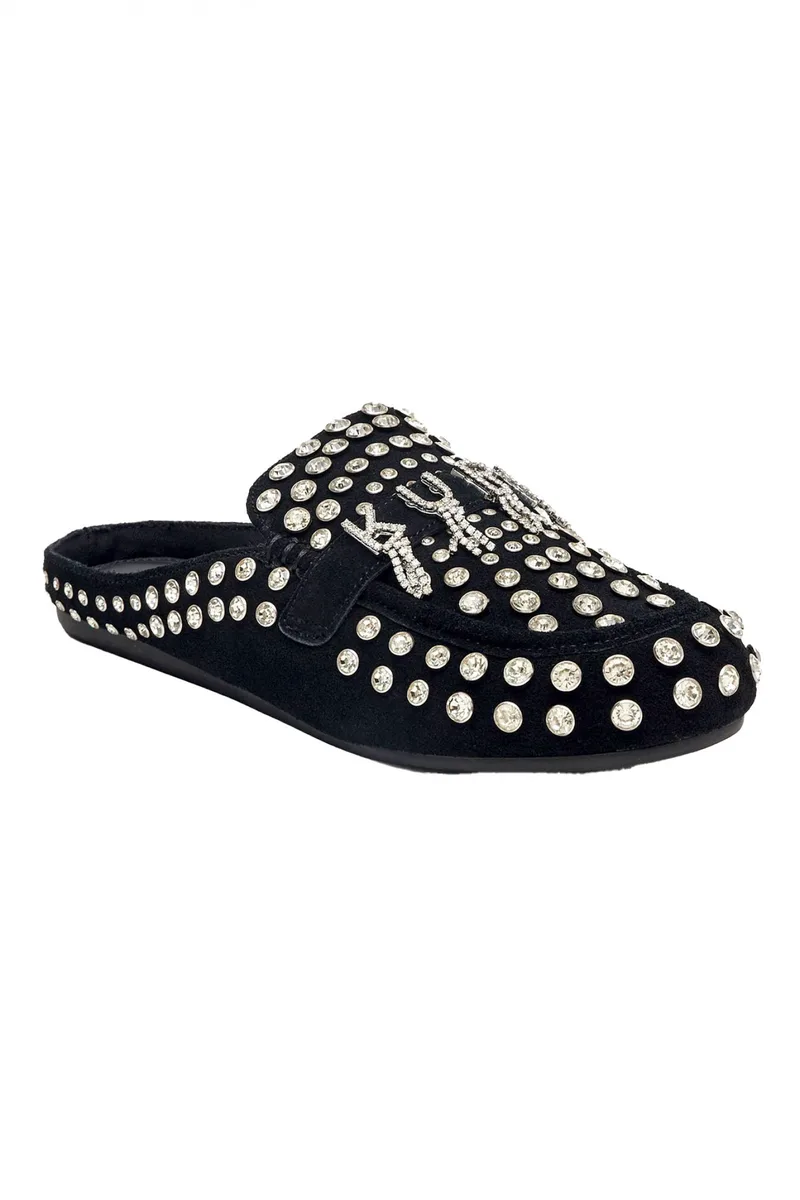 KURT GEIGER ΠΑΠΟΥΤΣΙΑ MULES KURT CRYSTAL SLIPPER ΣΟΥΕΤ ΣΤΡΑΣ LOGO ΜΑΥΡΟ