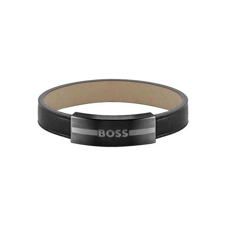 HUGO BOSS Ανδρικό Βραχιόλι Μαύρο Δερμάτινο 1580490M