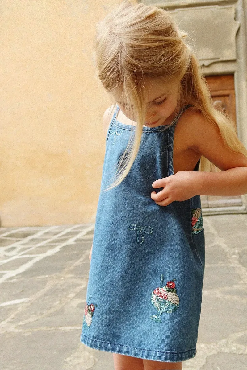 Παιδικό φόρεμα τζιν Konges Sløjd MAGOT SEQUIN STRAP DRESS GOTS