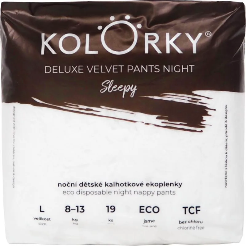Kolorky Deluxe Velvet Pants Night Sleepy πάνα - βρακάκι μιας χρήσης νύχτας L 8-13 kg 19 τμχ