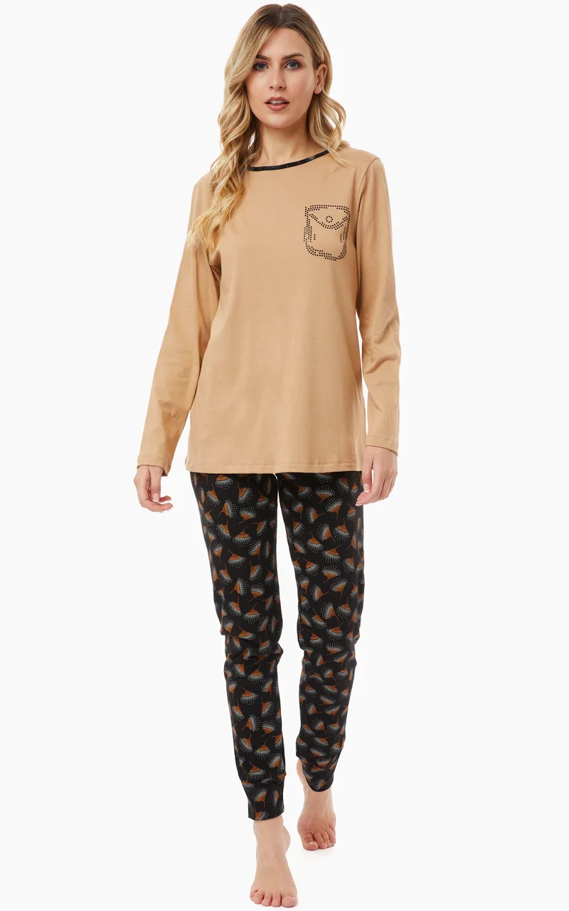 ΓΥΝΑΙΚΕΙΑ ΠΥΤΖΑΜΑ ΧΕΙΜΕΡΙΝΗ FLORAL-DOTS CAMEL 90-52058-233 Camel