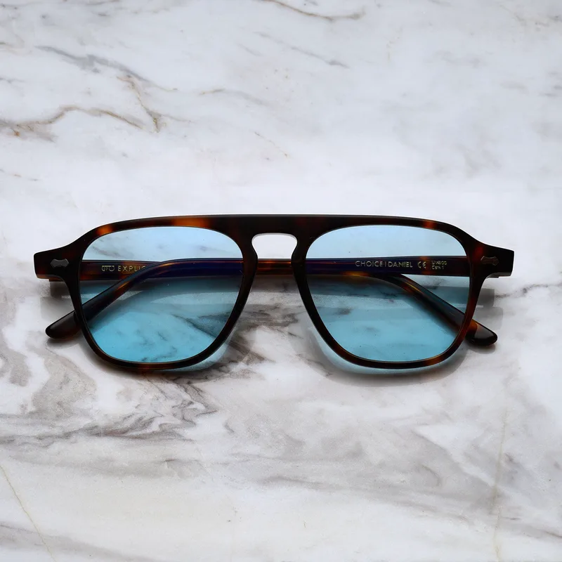 DANIEL Tinted Sunglasses | Tortoise | Blue Shades | Explicit Poets Sunglasses