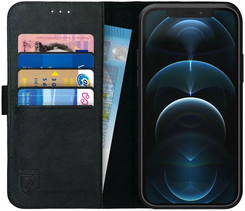 Κόκκινο Deluxe Δερμάτινη Θήκη Πορτοφόλι Apple iPhone 12 Pro Max - Black (8719246258336)