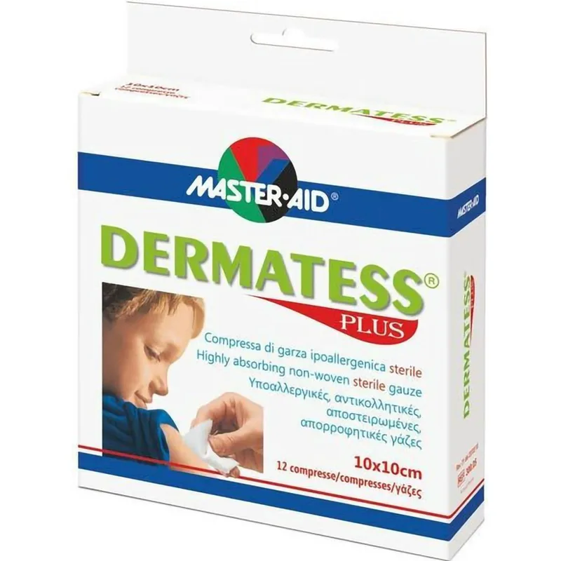 Master Aid Dermatess Plus Non-Woven Sterile Gauze 10cm x 10cm Αντικολλητικές Αποστειρωμένες Γάζες Υψηλής Απορροφητικότητας 12 Τεμάχια