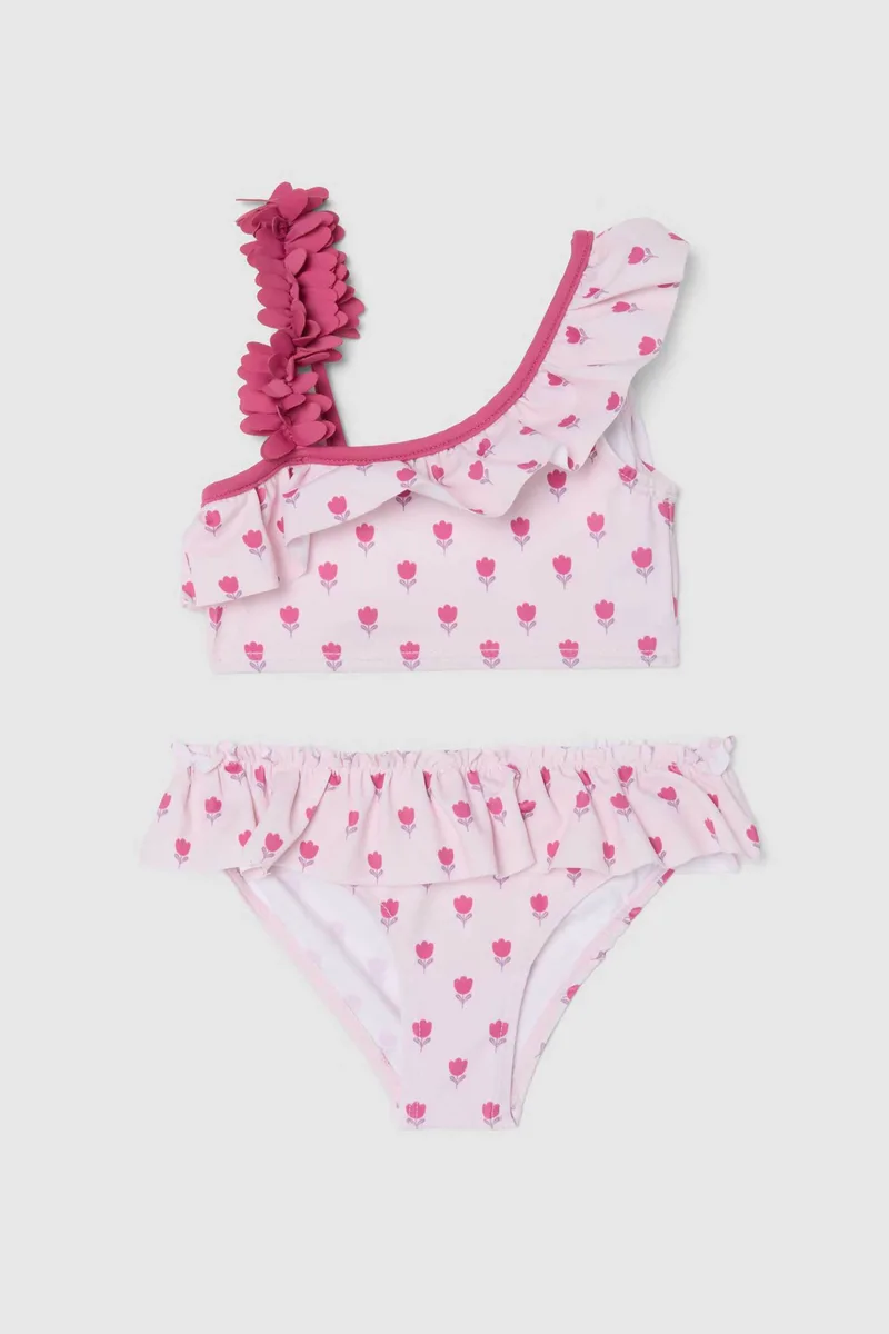 OVS βρεφικό σετ μαγιό μπικίνι τοπ και σλιπ με floral print (2 τεμάχια) - 002569519 Ροζ