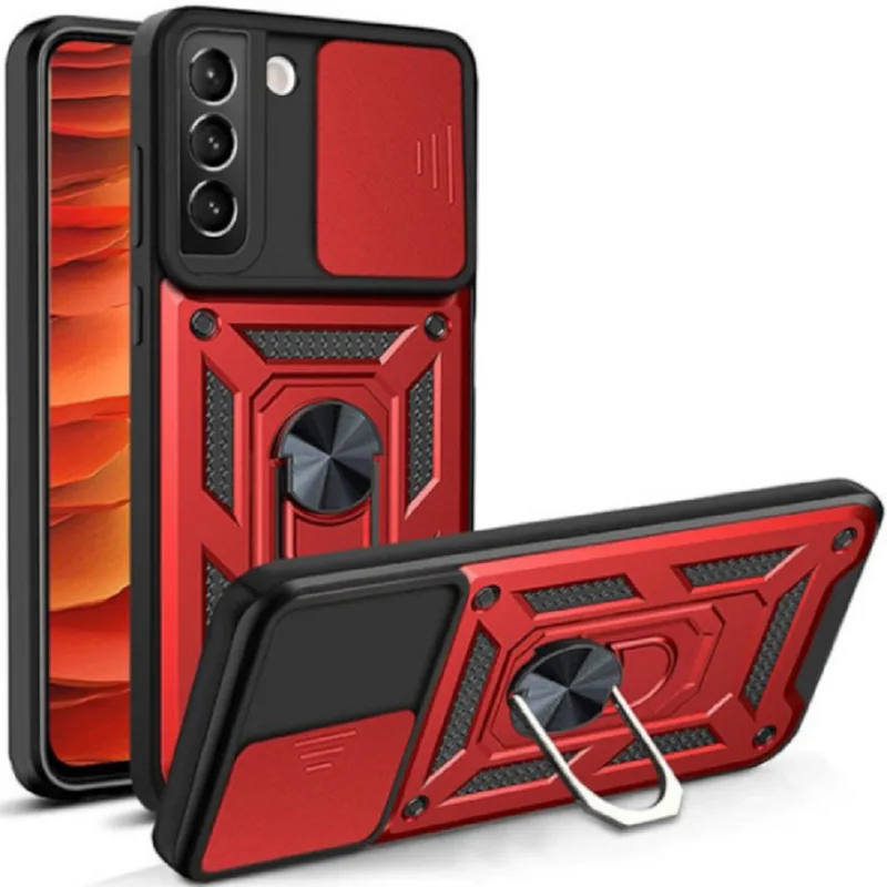 Bodycell Armor Slide - Ανθεκτική Θήκη Samsung Galaxy S22 Plus 5G με Κάλυμμα για την Κάμερα & Μεταλλικό Ring Holder - Red (5206015013638)
