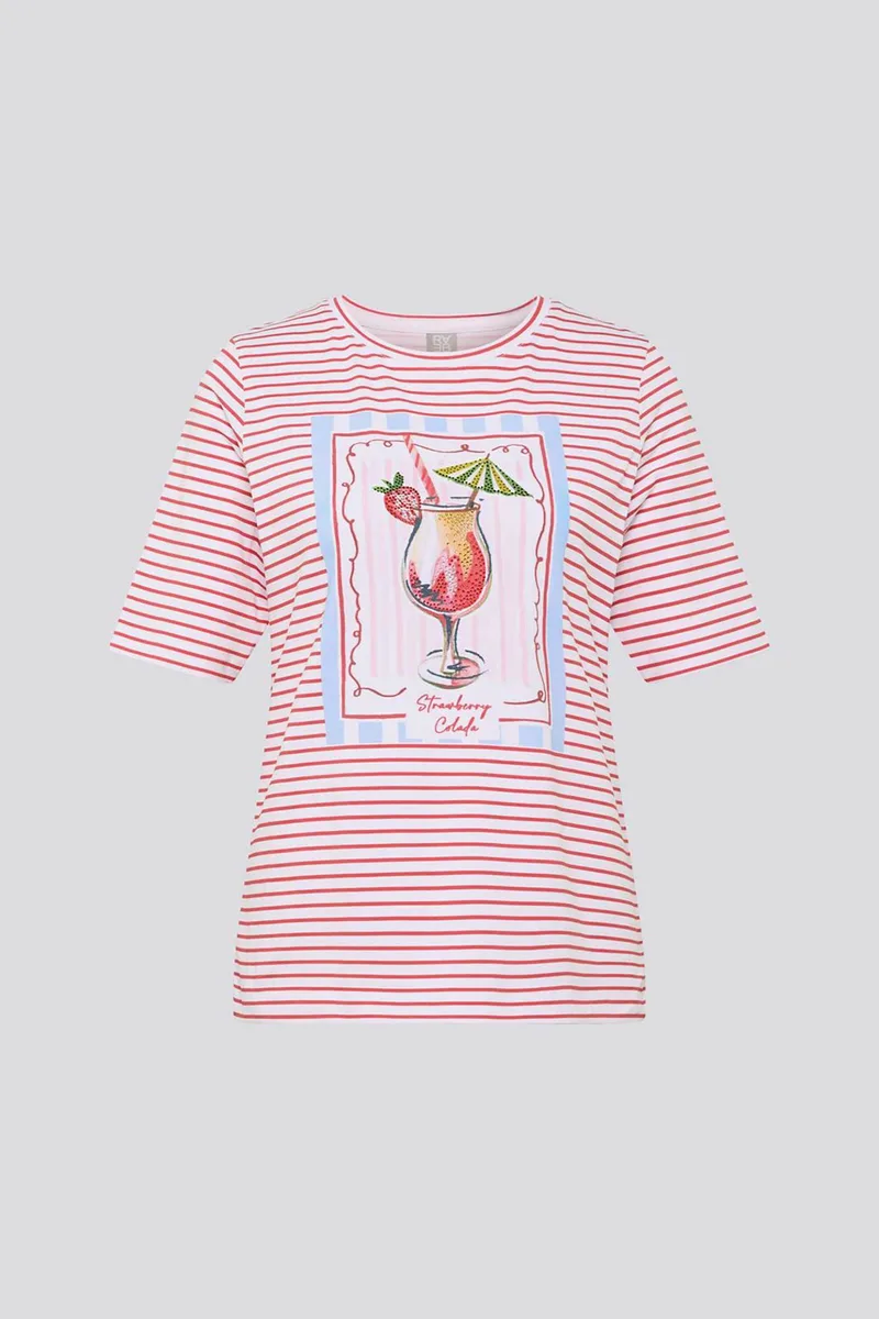 Rabe γυναικείο T-shirt με ριγέ σχέδιο και print - 56-124374 Κοραλί