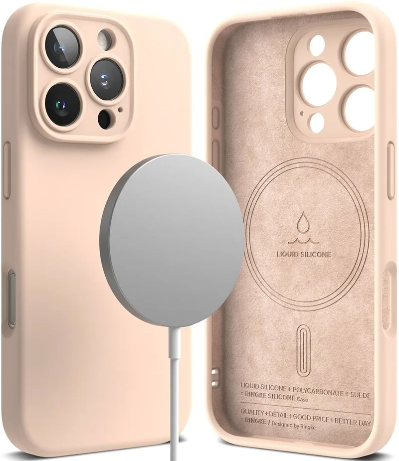 Ανθεκτική MagSafe Θήκη Σιλικόνης - Apple iPhone 16 Pro - Ringke Silicone Magnetic - Ροζ Sand (8809961789960)