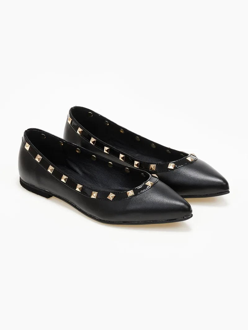Estil Pointed Ballerinas with Studs - 26 - Black
