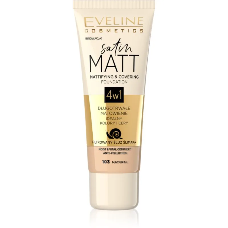 Eveline Cosmetics Satin Matt ματ μεικ απ με εκχύλισμα σαλιγκαριών απόχρωση 103 Natural 30 ml