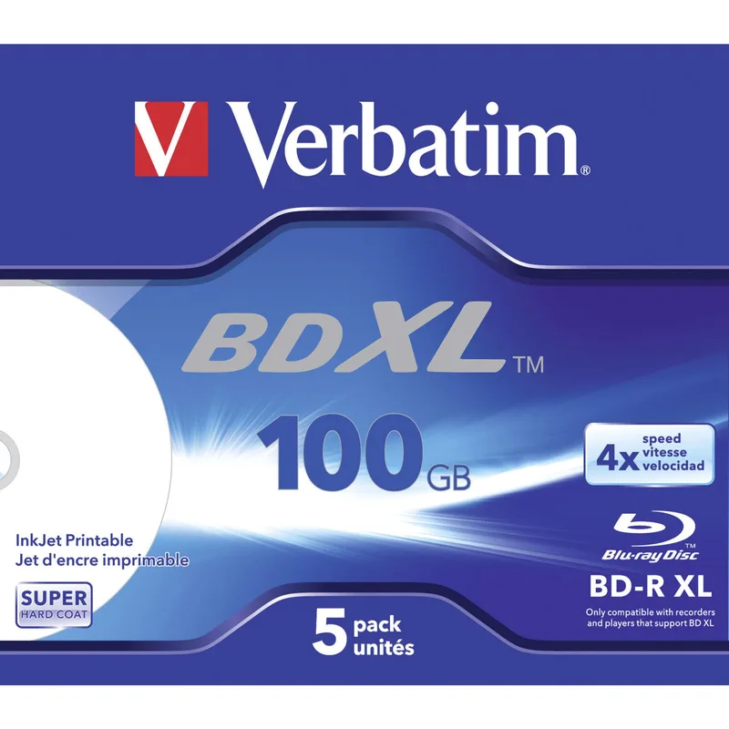 1x5 Verbatim BD-R Μπλε-Ray 100GB 4x Speed wide printable JC