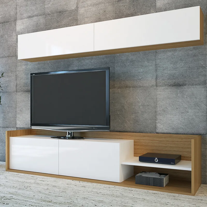 Έπιπλο Τηλεόρασης Kale - Teak, White 788Dec3047 (180x40x37,3)