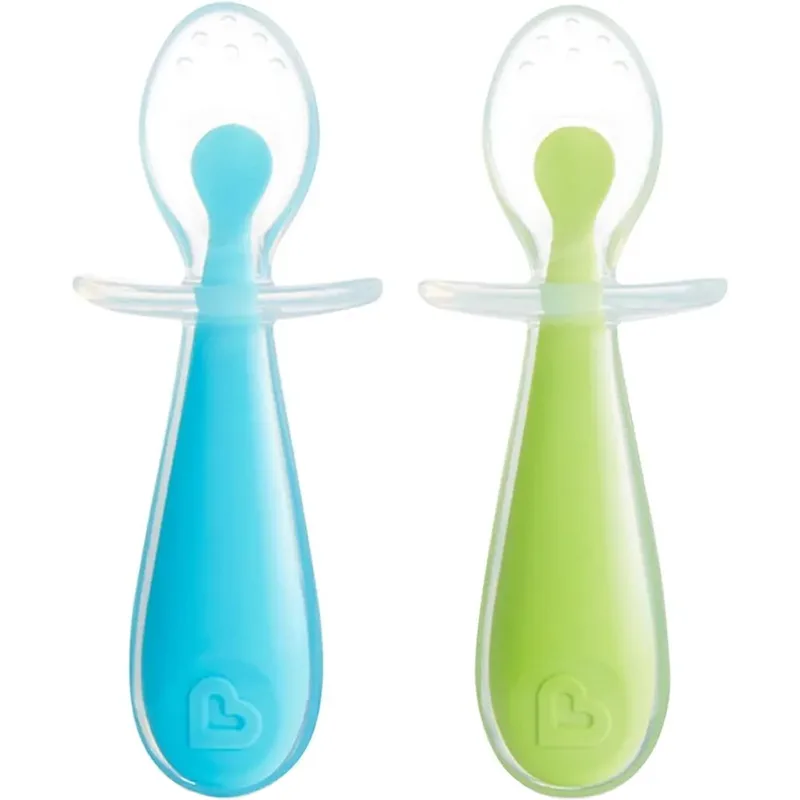 Munchkin Gentle Scoop Training Silicone Spoons 6m+ Μαλακά Κουταλάκια Σιλικόνης 2 Τεμάχια - Μπλέ / Πράσινο