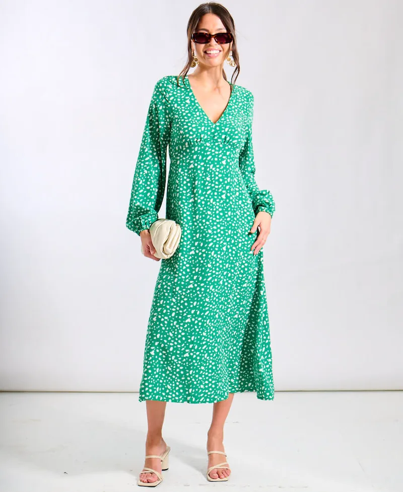 Green Spot Empire Waist Midi Dress | Clothing Size: 8
