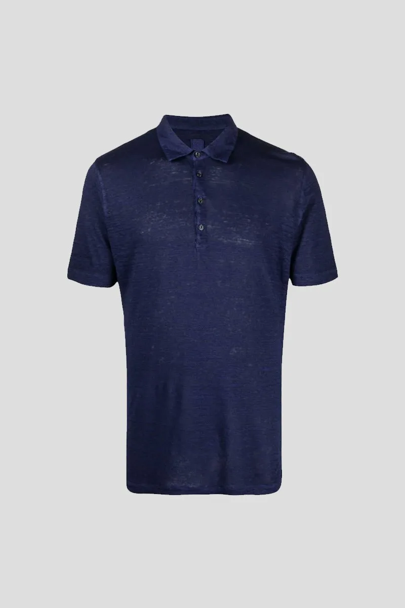 120% LINO Ανδρικό Μπλε Μélange Semi-Sheer Polo Shirt