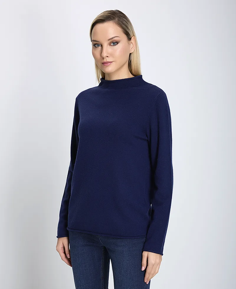 Γυναικείο Πλεκτό Μαλλί (Merino) Ψηλή Λαιμοκόψη Regular Fit Μπλε