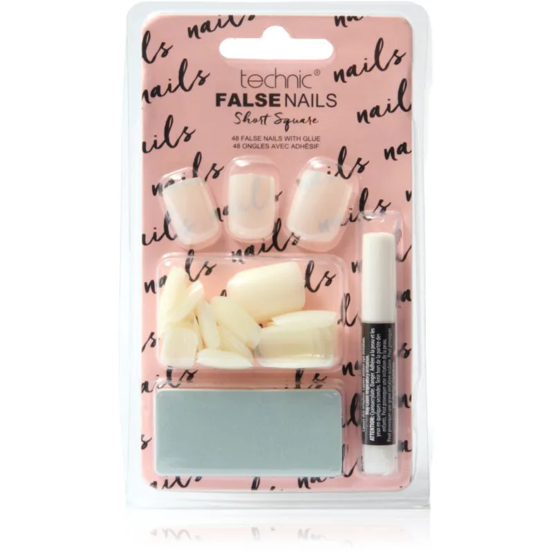 Technic Cosmetics False Nails Short Square Ψεύτικα νύχια με κόλλα 48 τμχ