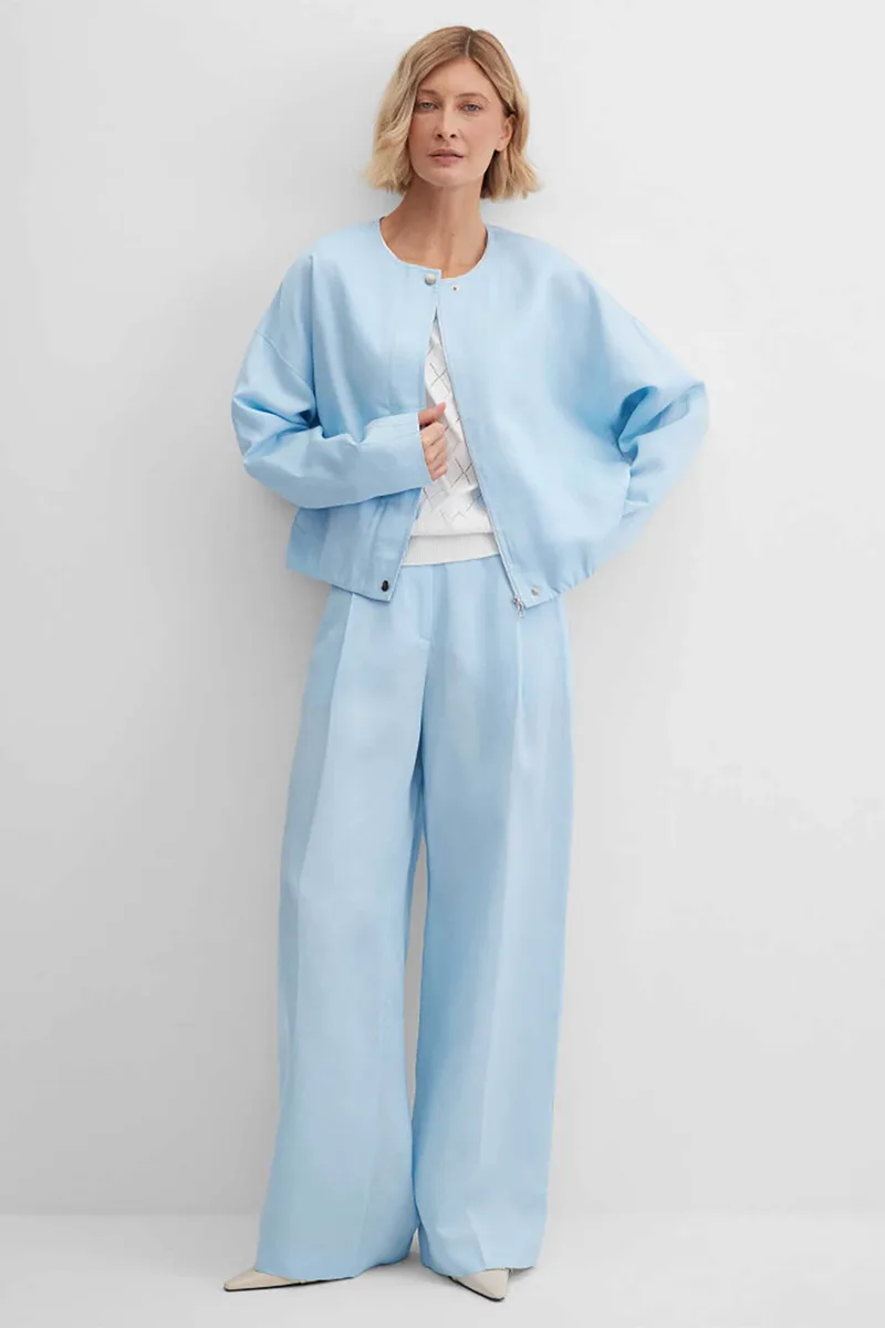 Gerry Weber γυναικείο παντελόνι με πιέτες Wide Fit - N67058272040 Γαλάζιο