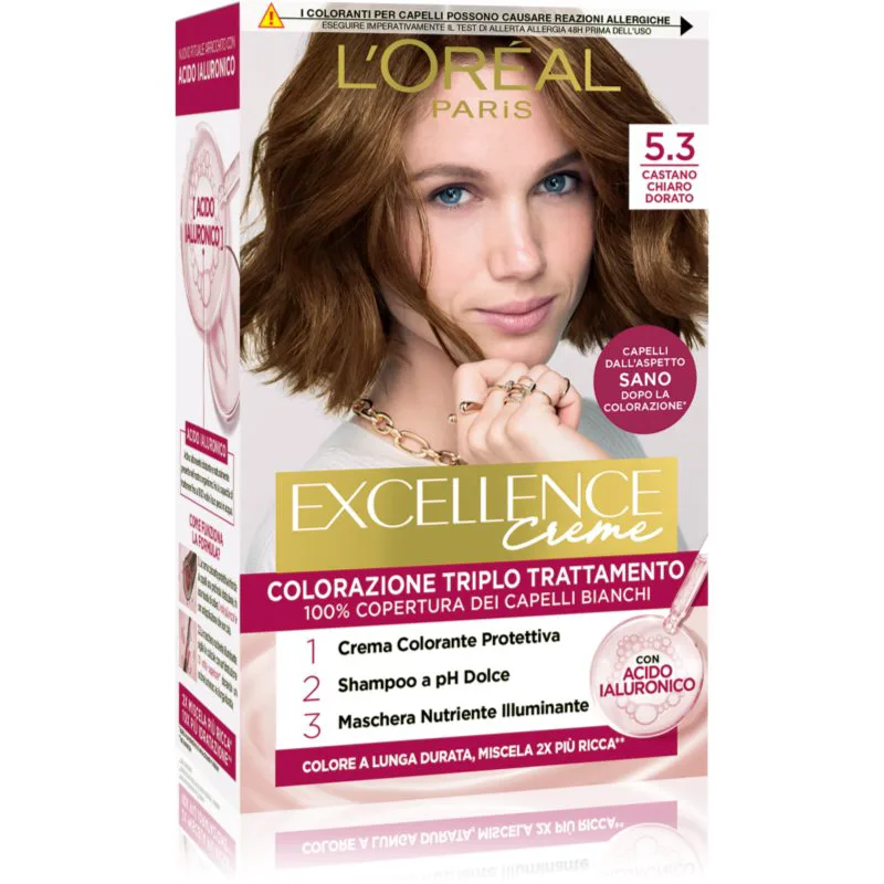 L’Oréal Paris Excellence Creme βαφή μαλλιών απόχρωση 5.3 Castano Chiaro Dorato 1 τμχ