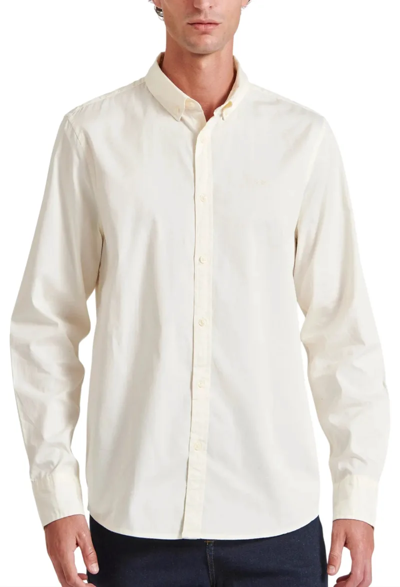 Πουκάμισο Μακρυμάνικο Funky Buddha Garment Dyed Twill FBM010-015-05-OFF WHITE Ανδρικό