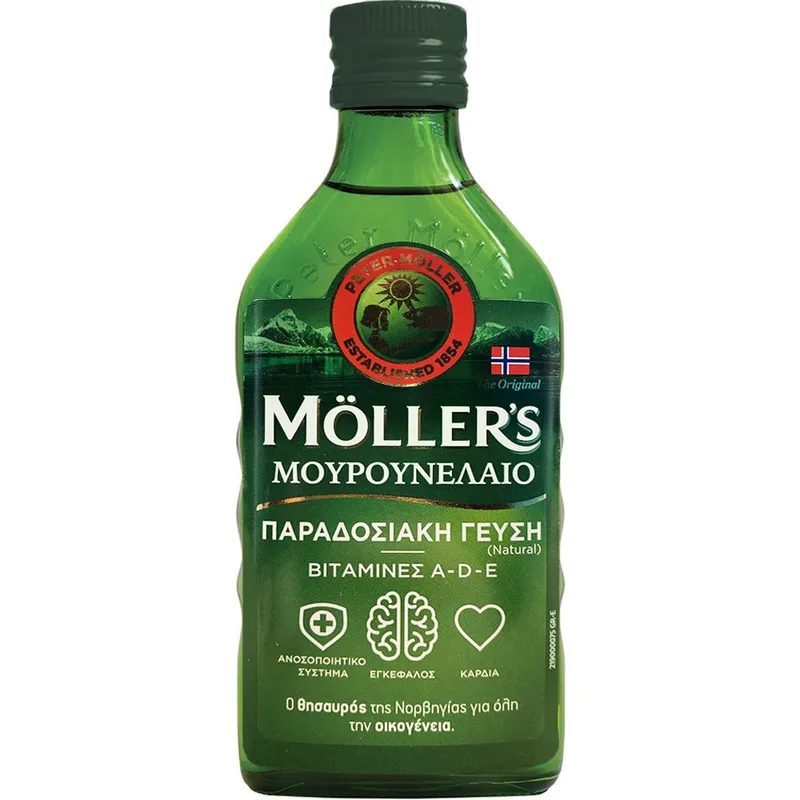 Moller's Cod Liver Oil Natural Συμπλήρωμα Διατροφής Πόσιμου Μουρουνέλαιου Πλούσιο σε Ω3 με Βιταμίνες A, D & E με Φυσική Γεύση 250ml