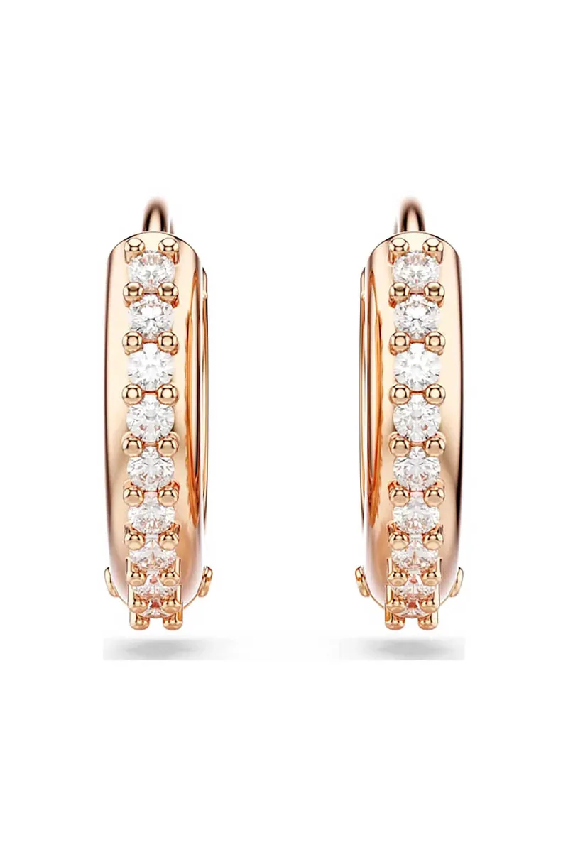 Swarovski γυναικείοι κρίκοι, στρογγυλή κοπή, λευκά, επιμετάλλωση σε ροζ χρυσαφί τόνο "Matrix" - 5690669