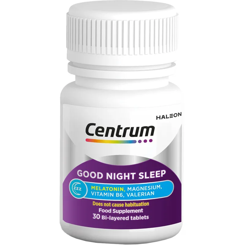 Centrum Good Night Sleep Συμπλήρωμα Διατροφής Μελατονίνης, Βιταμινών, Μαγνησίου & Εκχυλίσματος Βαλεριάνας για Γρηγορότερο & Ποιοτικότερο Ύπνο 30tabs