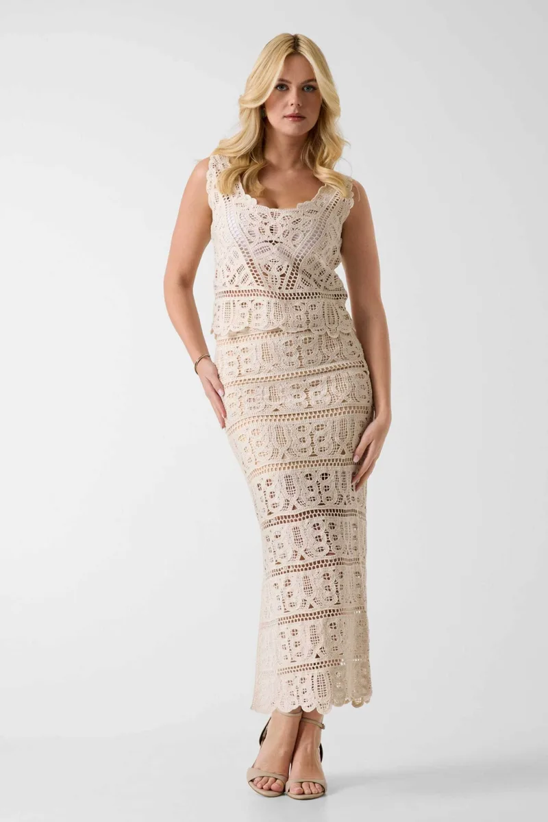 Guess γυναικεία midi φούστα με ανάγλυφο σχέδιο Regular Fit - W6GD19Z0596 Μπεζ