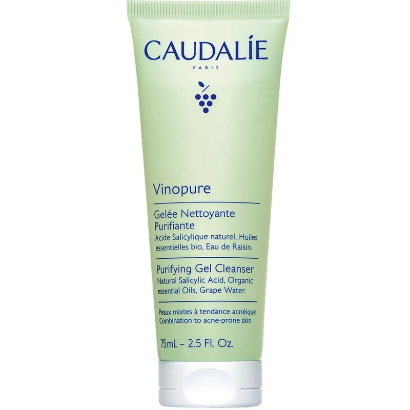 Caudalie Vinopure Purifying Cleanser Gel Καθαρισμού Προσώπου με Φυσικό Σαλικυλικό Οξύ & 6 Καθαριστικά Αιθέρια Έλαια για Λιπαρές Επιδερμίδες με Τάση Ακμής Travel Size 75ml