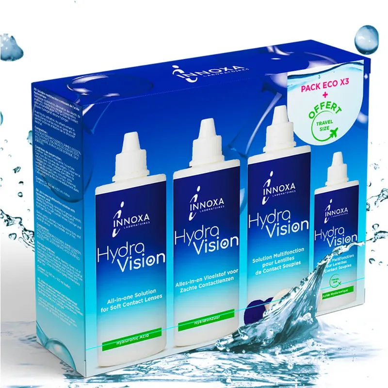 Innoxa HydraVision Multifunctional soft contact lens solution for sensitive eyes 3x360ml+100ml