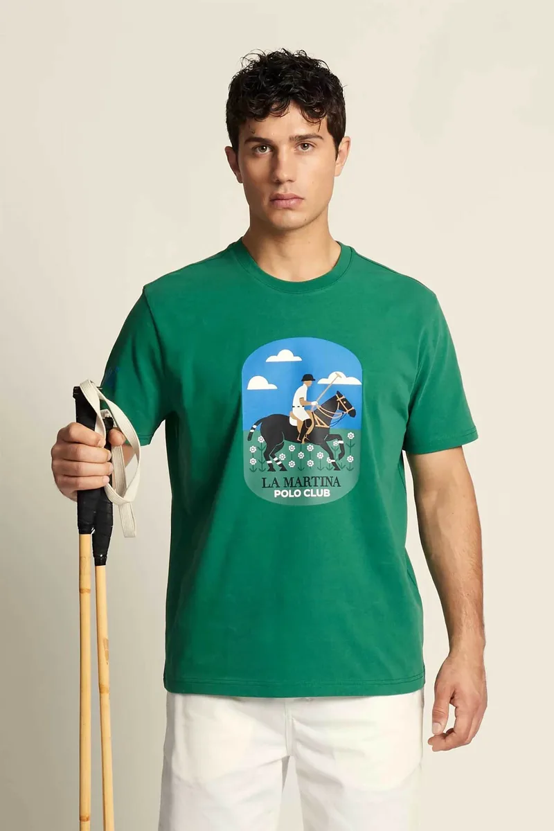 La Martina ανδρικό T-shirt με graphic print Regular Fit "Calvino" - MCR012-JS303 Πράσινο