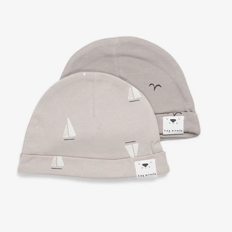 Σετ 2τμχ Σκουφάκι Βαμβακερό 0-3 Μηνών Newborn Hats Boats Birds Minene 221300048900M (Ύφασμα: Βαμβάκι 100%, Χρώμα: Γκρι) - Minene - 221300048900M
