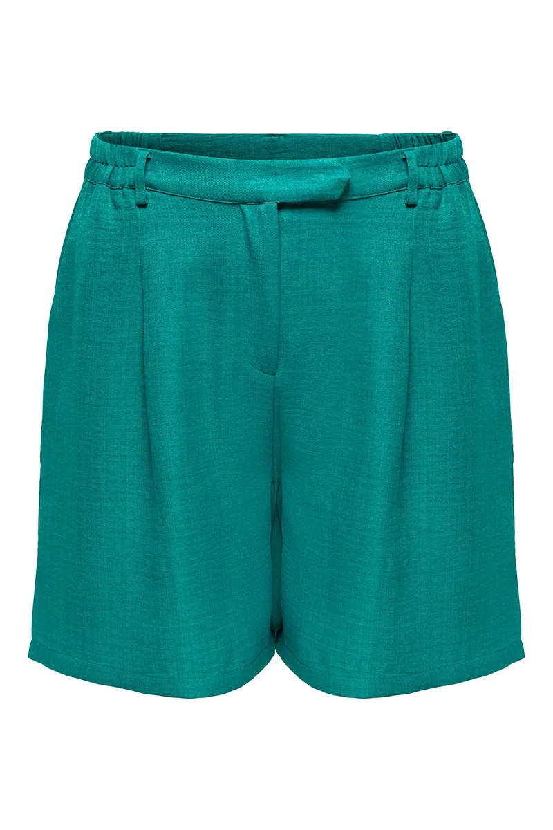 Shorts με πιέτα και τσέπες σε πετρόλ χρώμα plus size