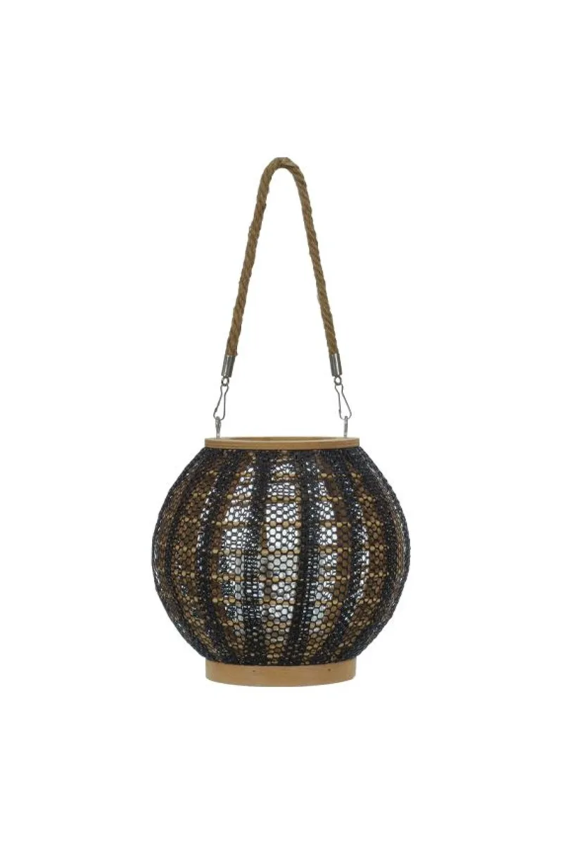 Φαναρι Απο Ξυλο Bamboo Με Μαυρο Πλεγμα Και Λαβη 21Cm 21x21x21cm Μονόχρωμο GTR