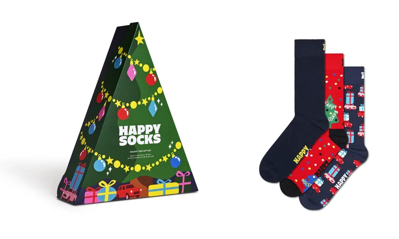 Happy Socks Holiday Tree Gift Set Adult Crew Socks 3 Pairs (Size: 41-46)